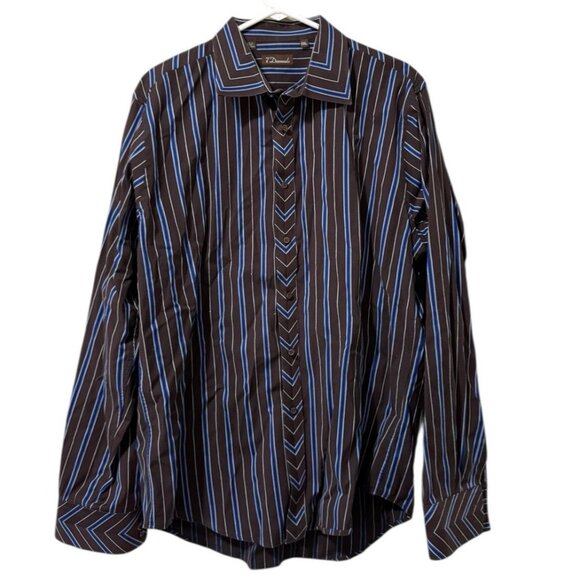 7 Diamonds Brown Blue Long Sleeve Striped Western Button-Up Shirt Size XXL City - Picture 1 of 13